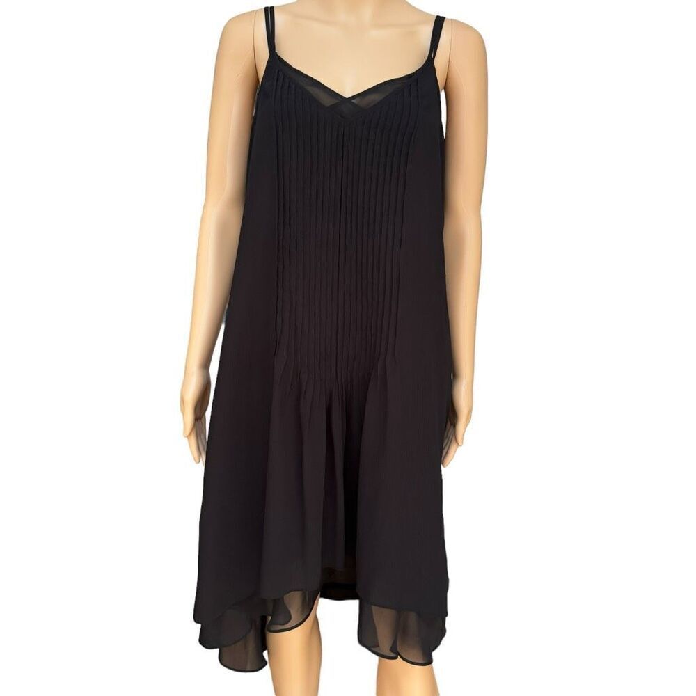 White House Black Market Pintuck Pleated Black Loose Fit Dress Size 10 Nwt